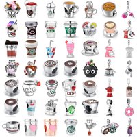 Coffee Cup Drink Charms Beads, 925 Silver Cappuccino Ice Cream Donut Pendants Fit Original for Women DIY Jewelry Making