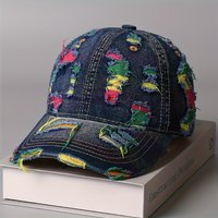 Unisex Retro Distressed Denim Baseball Cap - Adjustable snap-button Korean Style Ripped Cap, Breathable Washed Denim Fabric