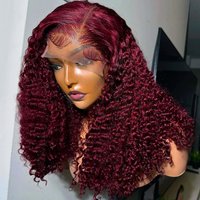 13x4 Bob Wig 99J Burgundy Bob Wig 16Inch Kinky Curly Wig Short Deep Wave Wig HD Lace Front Wigs Pre Plucked Human Hair 100%