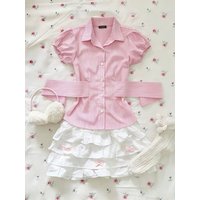 Vintage Dresses 2-Piece Set Stripe Top+Mini Skirt Goth Punk Sweet Aesthetic Harajuku Slim Sexy Dress Women Hot Girl Elegant Chic
