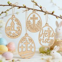 12pcs Religious Easter Wooden Easter Egg Decoration Laser Carving Pendant Suitable for Easter Tree and Church Decoration