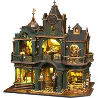 DIY Wooden Green Detective Agency Casa Magic Miniature Model Kits With Furniture Lights Dollhouse for Friends Birthday Gifts