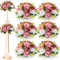 6Pcs Artificial Flowers Ball Centerpiece Table Decorations Rose Ball for Weddding Floral Arrangements Bouquet Party Home Decor