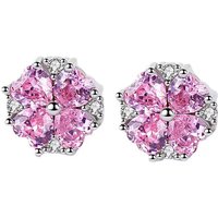2026 New Flower Design Pink Sapphire 925 Sterling Silver Cherry Blossom Shape Earrings. Suitable for women to wear. It is exquis