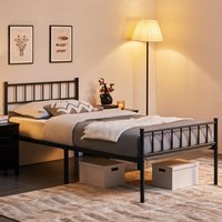 3ft Single Metal Bed Frame, Slatted Iron Bed Base with Headboard and Footboard, Black
