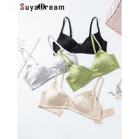 SuyaDream Women Silk Bra Set 93%Silk 7%Spandex Thin Mold Cup Wire Free Underwears 2023 Comfortable Intimates Silver Pink