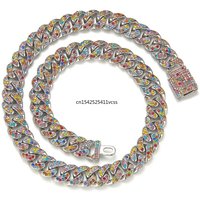 Iced Out 13mm Colorful Blue Red Crystal Prong Cuban Chain Choker Necklace for Women Men Bling Rhinestone Hip Hop Jewelry Anklet