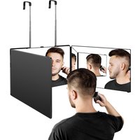 Portable de voyage 360 ° Miroir de maquillage pliable à trois volets avec crochet télescopique réglable en hauteur pour la coupe de cheveux, le rasage, les cadeaux