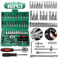 2025 New 46 Piece Auto Repair Combination Ratchet Wrench Vehicle mounted Socket Maintenance Tool Set with Storage Tool Box