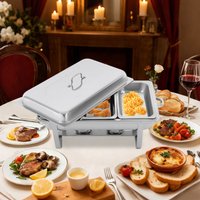 Rectangle Stainless Steel Chafing Chafer Buffet Food Warmer with Lid for Restaurants Parties Events Weddings 3 Compartment