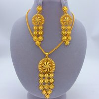 Indian Bridal Necklace Earrings Jewelry Set For Women African Dubai Nigeria Gold Plated Long Wedding Party Gift Jewellery