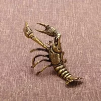 Antique Patina Lobster Sculpture Solid Brass Copper Handmade Christmas Ornament Gold Plated Animal Tea Pet Collectible Craft