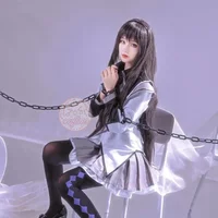 Anime Magic Girl Role Playing Costume Battle Uniform Black Long Straight Wig Beautiful Dress Anime Exhibition Performance Dress