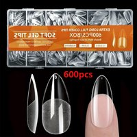 600 Almond-Shaped Nail Tips, Semi-Matte, Full Coverage, Acrylic Nail Tips, Medium Glue, Fake Nails, Nail Salon, Home DIY Press-On Nails