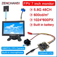 Over 5km fpv suit 5.8G 48CH 7 inch HD IPS 1024*600 monitor and 1000mW Wireless AV Transmitter and Starlight 1000TVL FPV Camera