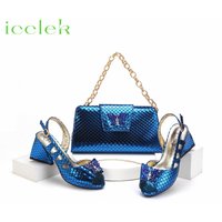 Königsblau neue modische Sommer Hohl muster Design bequeme Heesl Sandale mit Tasche Set für Wpmen Party