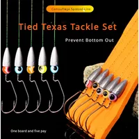 5 Pcs Crankbait Hooks Set Tied Texas Tackle Set Bullet Leader Line Set Pin Bass White Striper Hidden Spot Line Set Fishing Hook