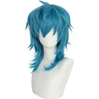 Anime Sally Face Cosplay Wig Adult Unisex Short Blue Heat Resistant Synthetic Hair Halloween Carnival Costume Props Accessories