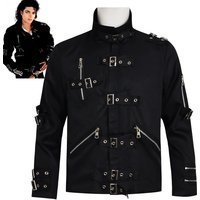 Michael Jackson BAD Punk Jacket Black Stretch Cotton Cosplay Replica Stage Outfit Halloween Party Costume for Impersonator Fans