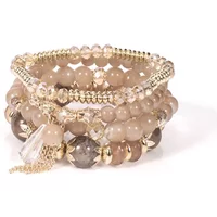 4Pcs/Set Boho Colorful Beads Bracelet Set For Women Fashion Tassel Charm Glass Beaded Chain Wristband Female Jewelry Gift