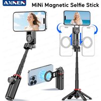 Mini Magnetic Selfie Stick Tripod Removable Remote Control Quadrapod Holder 360° Rotation for iPhone 16 15 14 13 12 Vlog Live