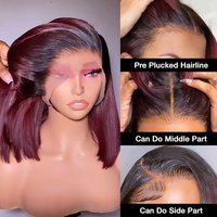 T1B/99J Burgundy Bob Wig Human Hair 13x4 Lace Frontal Short Straight Bob Wigs Pre Plucked T Part Lace Wig 180% Density Ombre Wig