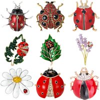 Rhinestone Seven Star Ladybug Brooches for Women Unisex Enamel Insect Pins Banquet Party Backpack Gifts Jewelry Accessories
