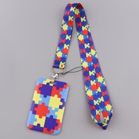 LX1311 Autism Awareness Puzzle Neck Strap Keychain Badge Holder ID Card Pass Hang Rope Lariat Lanyard for Key Rings Accessories