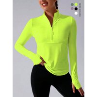 Women's Solid Half Zip Mock Neck Sports Sweatshirt, Casual Long Sleeve Thumb Hole Design Sports Outerwear Jacket for Daily Outdo