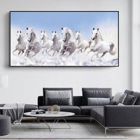 Toile de 7 chevaux de course blancs, affiches et imprimés d'animaux, tableau d'art mural