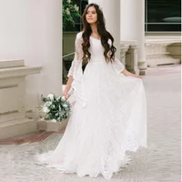 White Women's Long Sleeve V-Neck Lace Wedding Dress Fishtail Bridal Gown for Parties Ceremonies