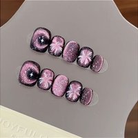 10Pcs Summer Short Round Oil Painting Flower Nails Art Retro Handmade Press on False Nails Wearable Cute Cool Acrylic Nail Tips