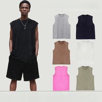 2024 Summer New cotton Men's Washed Cotton Tank Tops Muscle Gym Sleeveless Workout T Shirts Running Beach Loose Tees