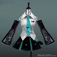 Miku V6 Default Outfit Liquid Latex Cosplay Costume Women Full Set Newly Dress Earphones with Hair accessories Halloween AniMuse