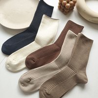 damen socken 5 Paar neue japanische Socken setzen einfarbige Damen lässige Baumwoll socken Herbst einfache Damen mittellange Socken