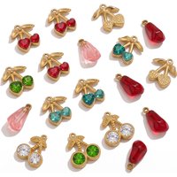 5pcs Gold Plated Pomegranate Seed Cherry Charms Crystal Fruit Pendants for DIY Women Earrings Jewelry Making Accessories Supplie