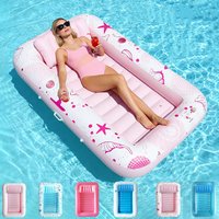 Double Person Inflatable Floating Mat with Pillow Adult Backrest PVC Water Park Sunbathing Pool Lounger Floating Mat