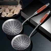 Portable Stainless Steel Large Colander Anti Scalding Mesh Strainer Wooden Handle Fried Sieve Spoon Foods Sifter