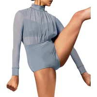 Women Girls Contemporary Lyrical Dance Costume Mesh Long Sleeve Leotard Modern Stage Performance Outfit Adult Plus Size