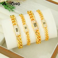 Italian Zirconia Hip Hop Bracelet 21k Gold Plated Dubai Punk Cuban Adjustable Bracelets Arabic Muslim Women Event Party Jewelry