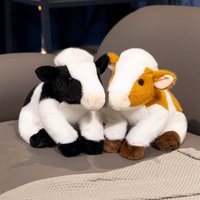 Super Cute Baby Cow Plush Toys Handmade Fluffy Calf Doll Soft Cozy Lifelike Cow Toys Kawaii Desktop Companion Gift