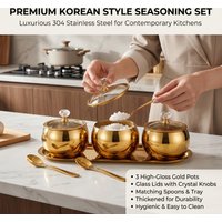 304 stainless steel practical spice jar set, equipped with transparent glass lid spoon and tray, kitchen seasoning accessories