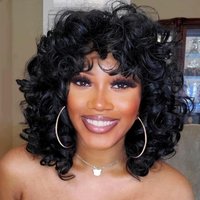 Black Women's Curly Wig, Soft Black Short Curly Hair with Bangs, African-Style Loose Curls, Heat-Resistant Synthetic Wig for African American Women (Black)