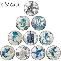 Vintage Sea Starfish Turtle Image 10pcs mixed 12mm/14mm/16mm/18mm/20mm/25mm Round photo glass cabochon flat back Making findings
