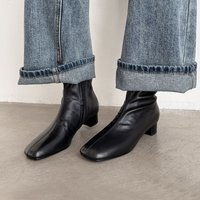 Arden Furtado Autumn Brown cowhide Side zipper Short boots Square toe Middle heel Modern boots Large size simple style boots