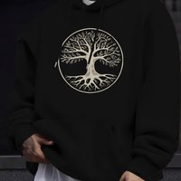 Men's Fashion Letter Print Hoodie, Casual Versatile Pullover with Kangaroo Pocket, Stretchy Fabric, Spring and Autumn Essential