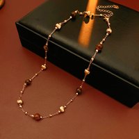 Tiger Eye Stone Bead Pendant Necklace Vintage Style Fashion Temperament Neck Chain Woman Suitable Daily Commute Jewelry K