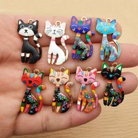 10pcs Cat Charm for Jewelry Making Enamel Necklace Earring Bracelet Pendant Diy Accessories Alloy Metal Gold Plated