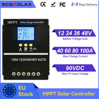 Regulator ładowania solarnego MPPT Ecgsolax 100A 80A 60A 40A 12V 24V 36V 48V, automatyczny regulator ładowania baterii fotowoltaicznych z podwójnym portem USB.