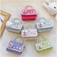 Fashion Flower Decoration Small Square Bag Mini Korean Style Crossbody Bags Pearl Handle Kid's Handbag Children